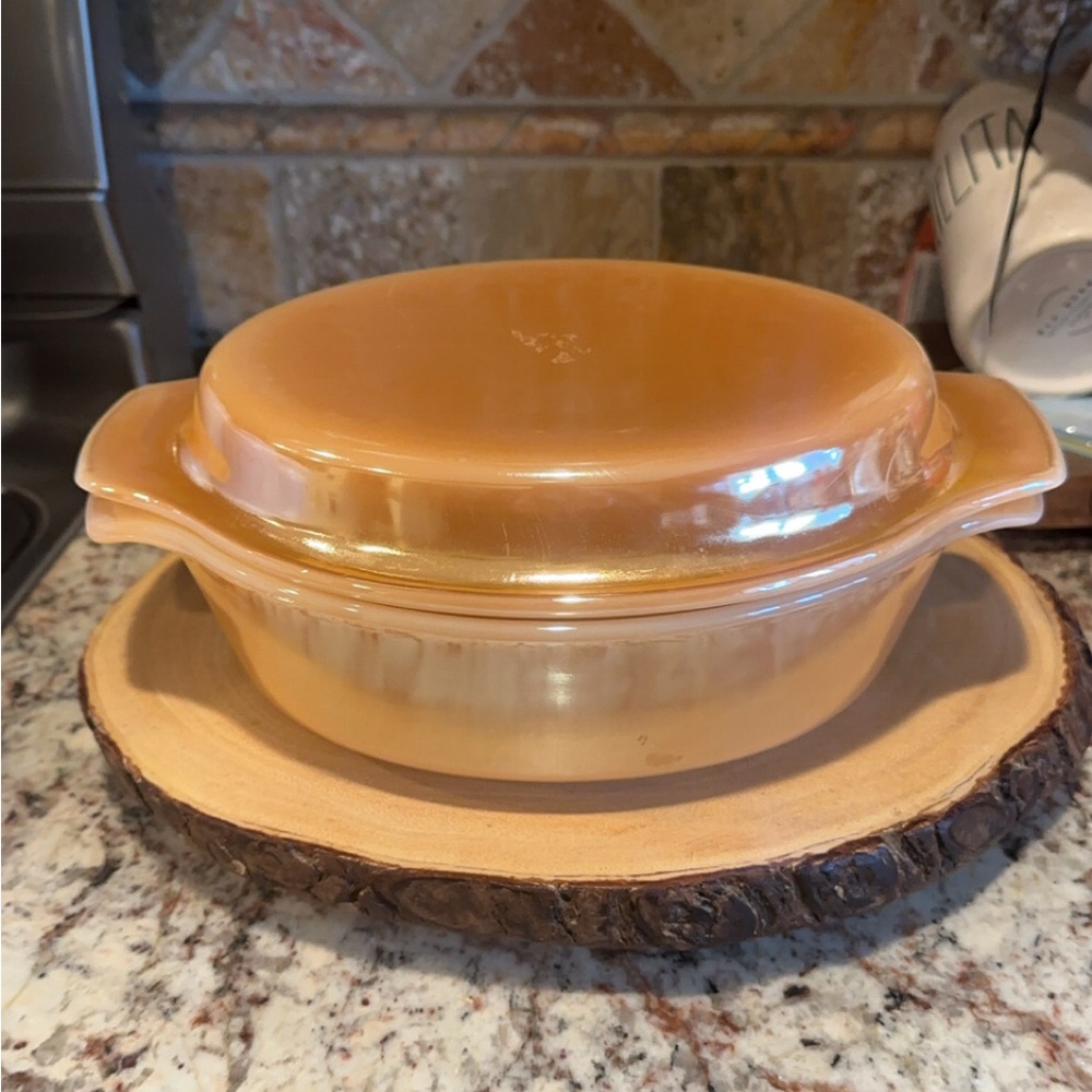 Fire-King Peach Luster Casserole Dish